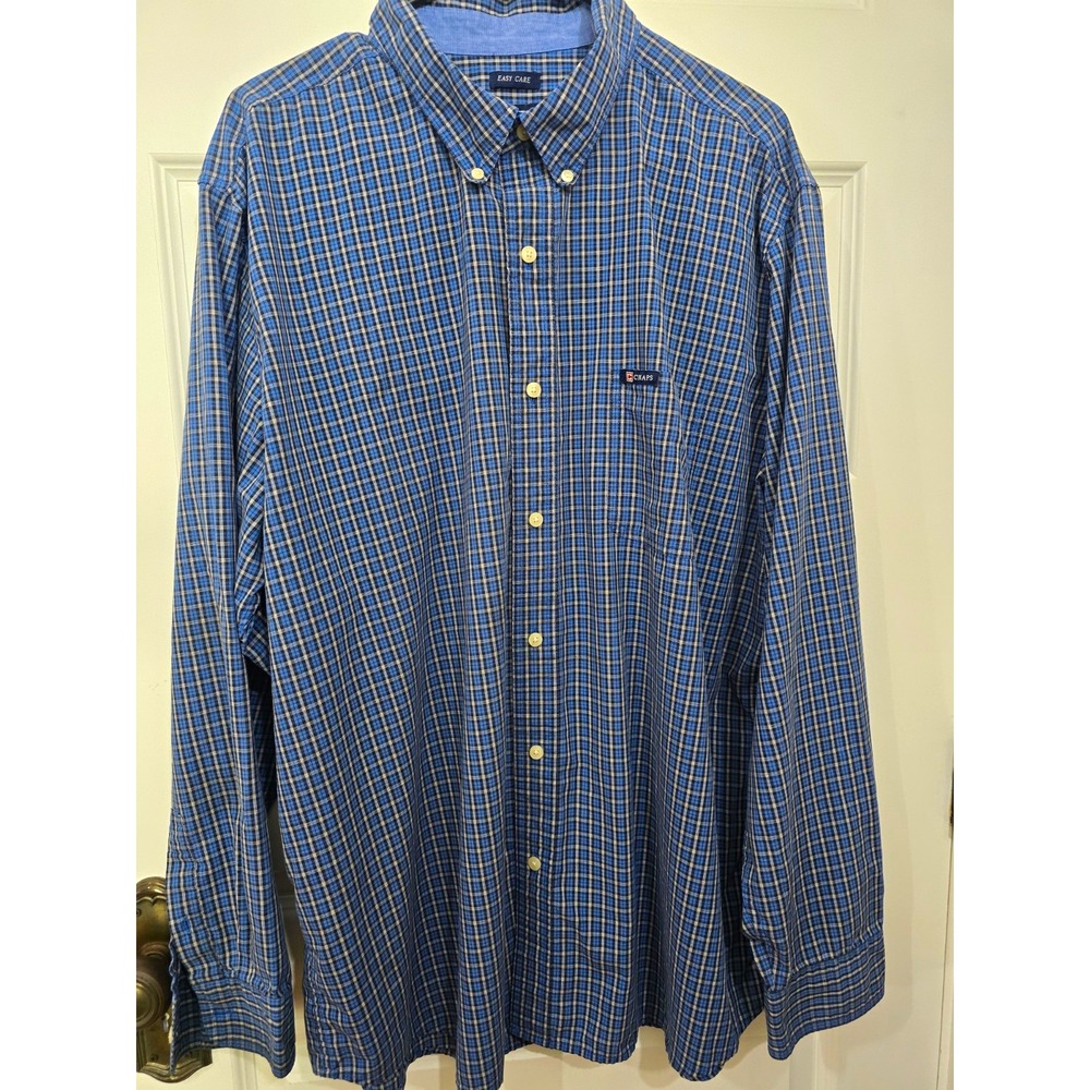 Chaps Men's 2XL Blue Plaid Easy Care Button Down Long Sleeve Shirt
